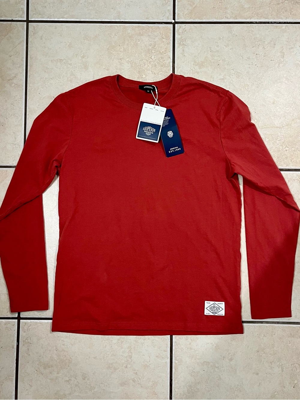 Aiopeson Men's Crewneck Long Sleeve Shirt - Red
